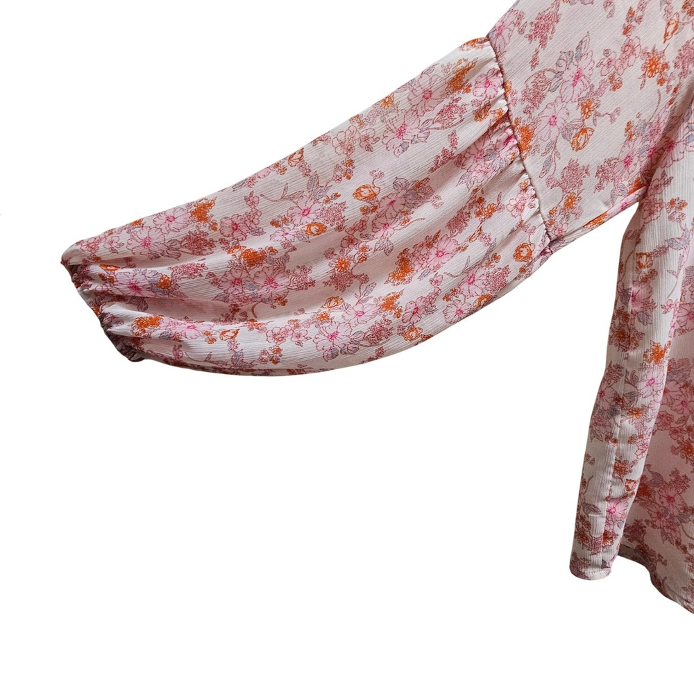 BTFBM Women XL Floral V-Neck Lantern Sleeve Peasant Gypsy Boho Top - Picture 4 of 7
